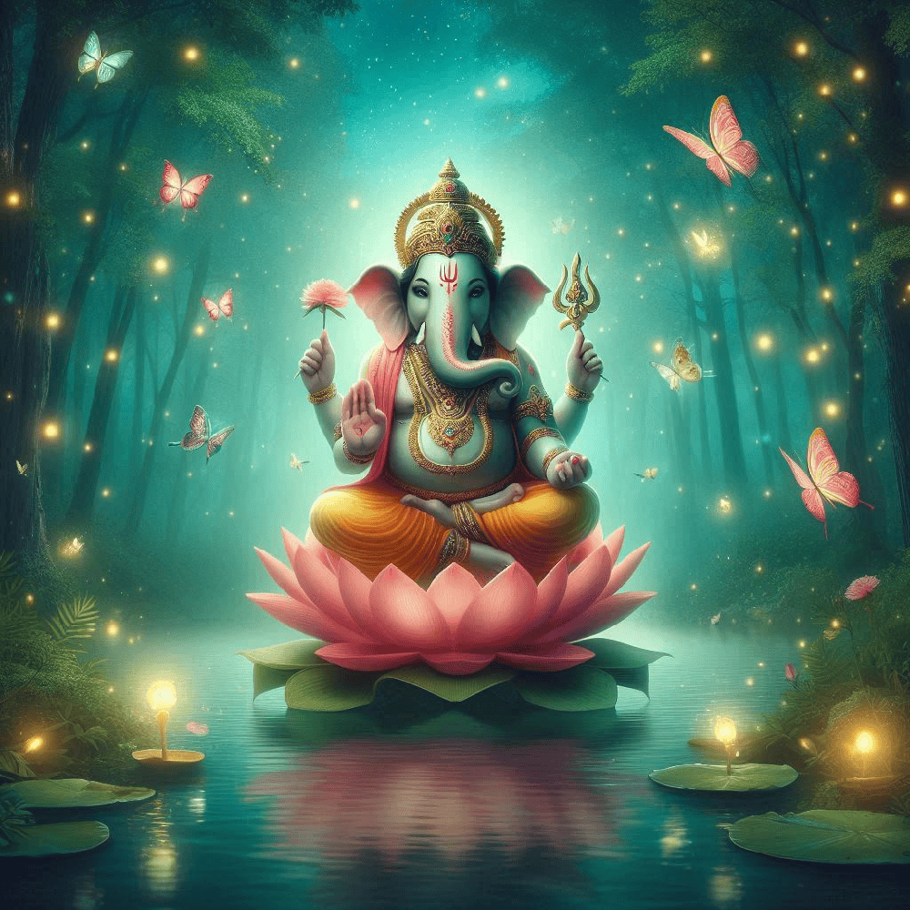 Lord Ganesha with a peaceful background